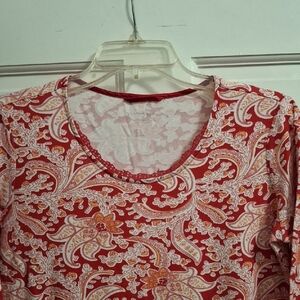 Lands' End Red Paisley Long Sleeve Pajama Gown